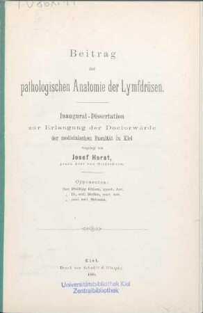 Beitrag zur pathologischen Anatomie der Lymfdrüsen