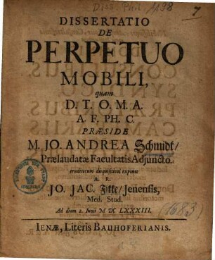 Dissertatio De Perpetuo Mobili