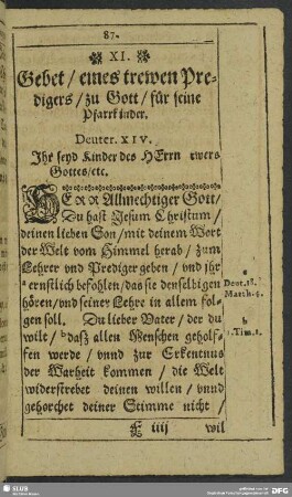 XI. Gebet, eines trewer Lehrer und Prediger zu Gott für seine Pfarrkinder