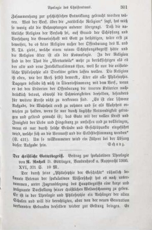 301-303 [Rezension] Rocholl, Rudolf, Der christliche Gottesbegriff