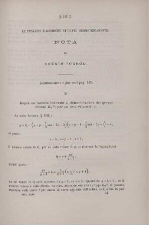 Le funzioni algebriche studiate geometricamente (continuazione e fine vedi pag. 262).
