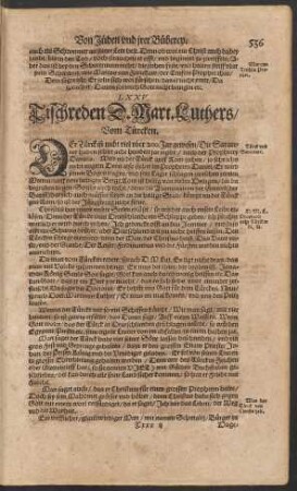 LXXV. Tischreden D. Mart. Luthers/ Vom Türcken.