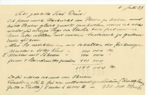 Eigenhändiger Brief von Käte Kollwitz an Frau Dürr