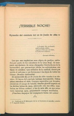 ¡Terrible noche! : Episodio del combate del 20 de Junio 1880