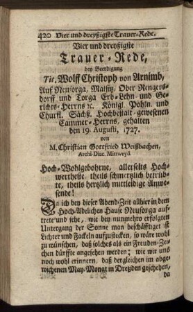Vier und dreyßigste Trauer-Rede.