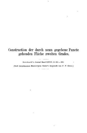 Construction der durch neun gegebene Puncte gehenden Fläche zweiten Grades.