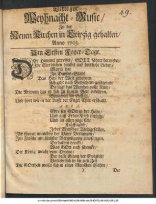 Texte zur Weyhnacht-Music, In der Neuen Kirchen in Leipzig gehalten : Anno 1703