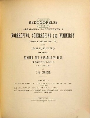 Redogörelse för Allmänna Läroverken i Norrköping och Söderköping : under läsåret .... 1893/94 (1894)