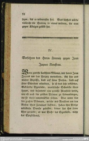 IV. Verfahren des Herrn Formey gegen Jean Jaques Rousseau