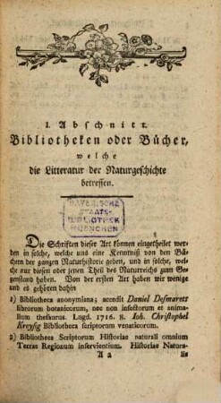 Systematisches Verzeichniß aller derjenigen Schriften welche die Naturgeschichte betreffen : von den ältesten bis auf die neuesten Zeiten