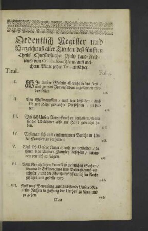 Ordentlich Register und Verzeichnuß aller Titulen