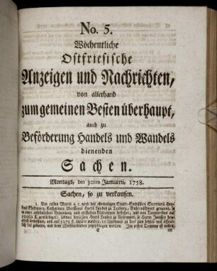 No. 5. Montags, den 30ten Januarii, 1758.
