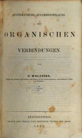 Systematische Zusammenstellung der organischen Verbindungen