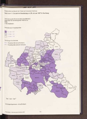 Veränderung der Stimmenanteile (Zweitstimmen) gegenüber der Bundestagswahl 1983 für die CDU in den Stadtteilen