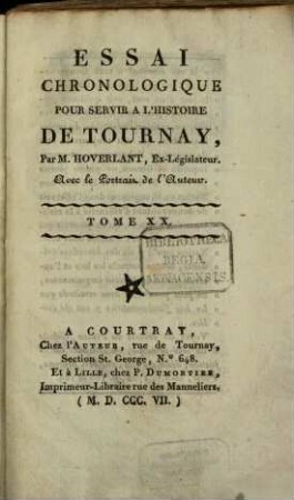 Essai chronologique pour servir a l'histoire de Tournay. 20
