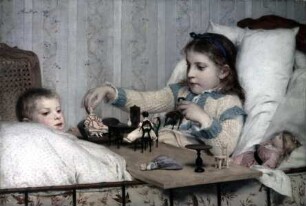 Krankes Mädchen mit Puppen spielend
