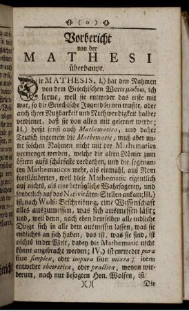 Vorbericht von der Mathesi überhaubt.