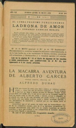 1923007288: La macabra aventura de Alberto Garcés : novela inédita