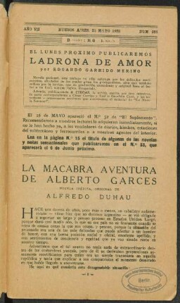 1923007288: La macabra aventura de Alberto Garcés : novela inédita