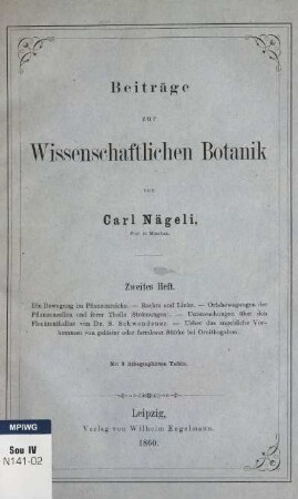 Beiträge zur wissenschaftlichen Botanik, Zweites Heft