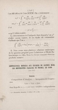 Compositions données aux examens de licence dans les différentes Facultés de France, en 1880.