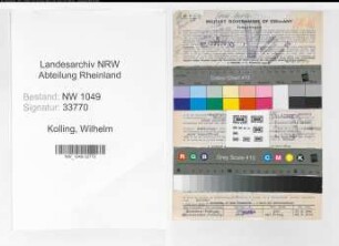 Entnazifizierung Wilhelm Kolling , geb. 10.02.1898 (Werkmeister)