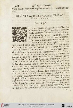 Cap. XXV: Divini vatis sepulchri violati