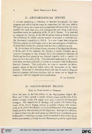 Egypt Exploration Fund : graeco-roman branch (note on publications in progress)