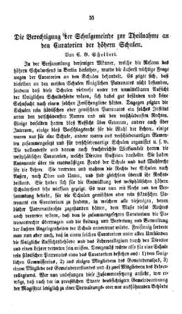 Die Berechtigung der Schulgemeinde zur Theilnahme an den Curatorien der höheren Schulen