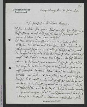 Brief von Martha Dönhoff an Helene Lange
