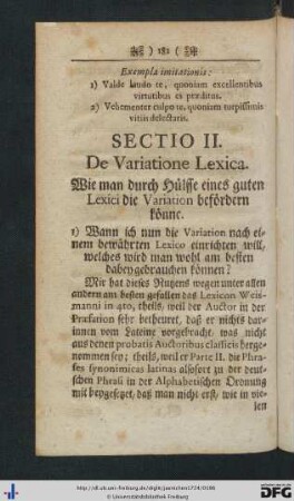 Sectio II. De Variatione Lexica.