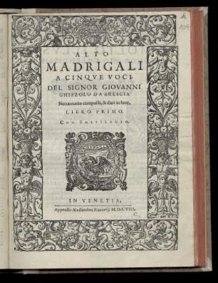Giovanni Ghizzolo: Madrigali a cinque voci ... libro primo ... Alto