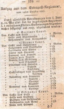 Auszug aus dem Extrapost-Reglement, vom 14ten October 1815.