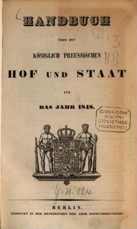 Handbuch über den Königlich Preußischen Hof und Staat : für das Jahr .... 1848