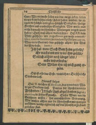 Das II. welches ist Medium, das verordnete Mittel zur Sterbens-Lust.