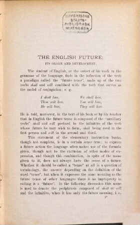The English future, its origin and development ...