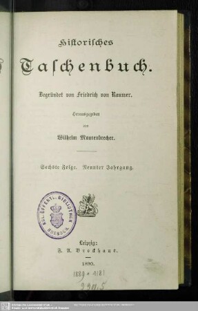 6.F.9.1890: Historisches Taschenbuch