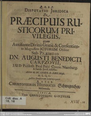 Disputatio juridica de praecipuis rusticorum privilegiis