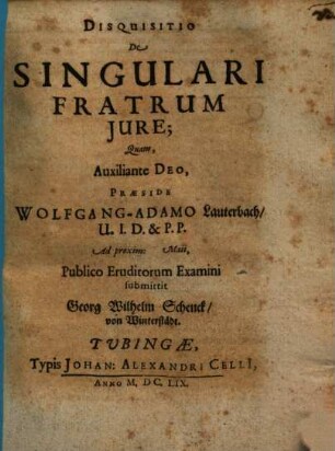 Disquisitio De Singulari Fratrum Iure