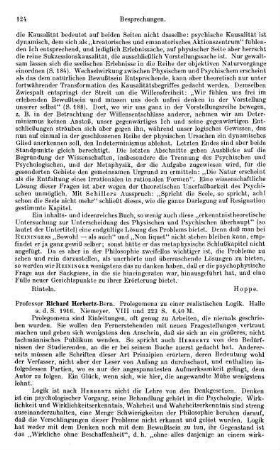 124-126, Richard Herbertz-Bern. Prolegomena zu einer realistischen Logik. 1916