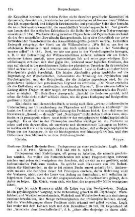 124-126, Richard Herbertz-Bern. Prolegomena zu einer realistischen Logik. 1916