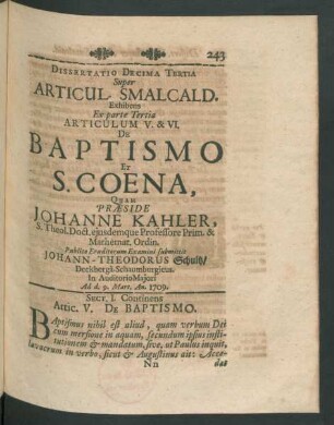 Dissertatio Decima Tertia ... Articulum V. & VI. De Baptismo Et S. Coena, ...