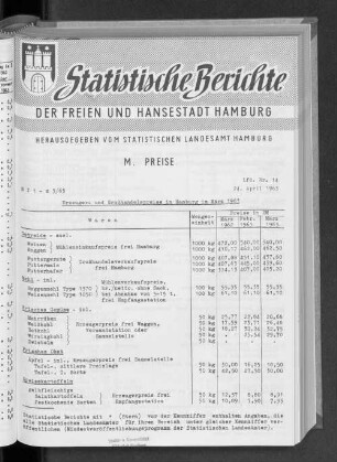 Erzeuger- und Großhandelspreise in Hamburg im März 1963 : Lfd. Nr. 14