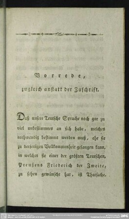 Vorrede, zugleich anstatt der Zuschrift