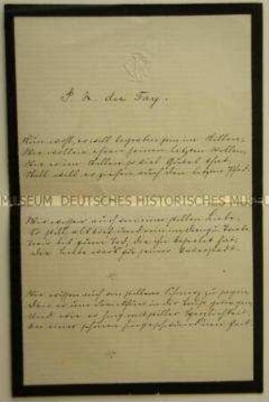 Trauergedicht - aus der Schreibschatulle der Ulrike von Levetzow (Goethe-Kasten)