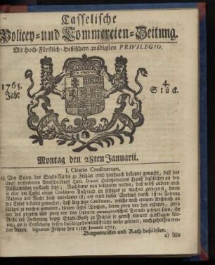 4. Stueck, Montag den 28ten Januarii 1765
