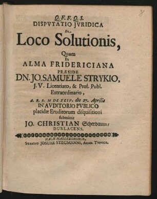 Disputatio Iuridica De Loco Solutionis