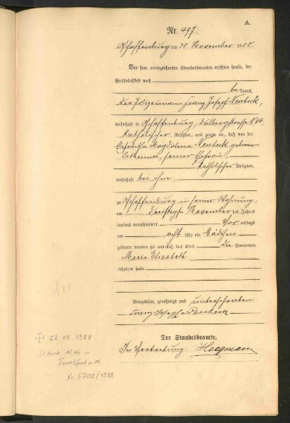 Standesamtsbuch der Stadt Aschaffenburg: Geburten 365/1900 - 184/1901