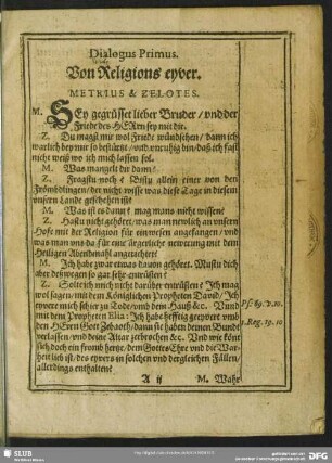 Dialogus Primus. Von Religions eyver