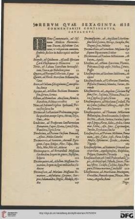Rervm qvae sexaginta his commentariis continentvr, catalogvs
